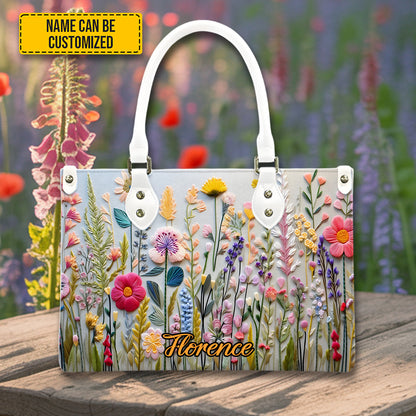 Personalized Floral Leather Handbag