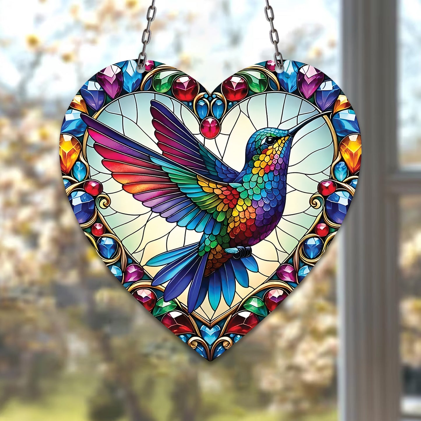 Vibrant Hummingbird Acrylic Window Hanging