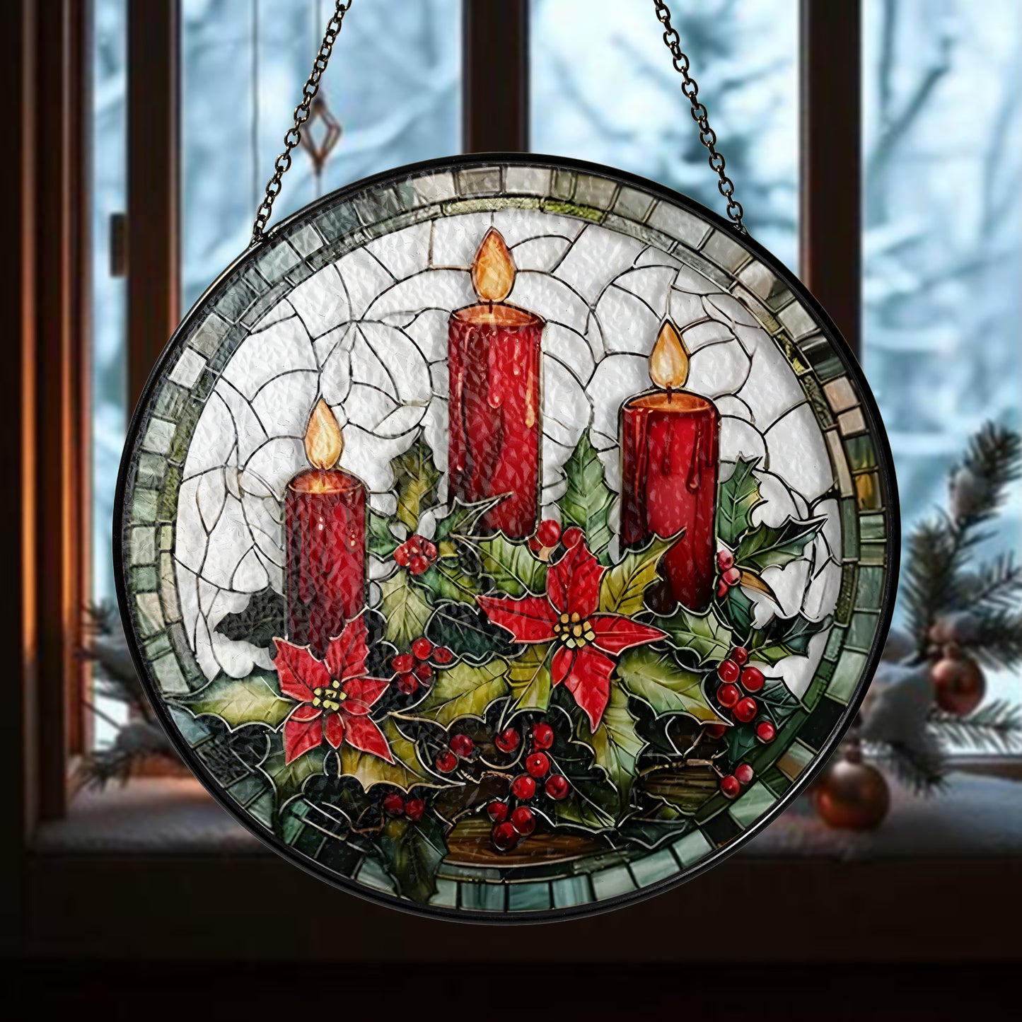 Christmas Tree & Candle Stained Glass Suncatcher