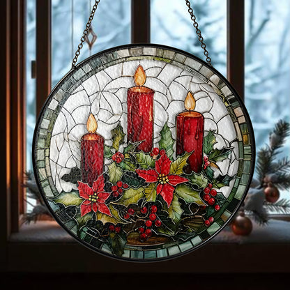 Christmas Tree & Candle Stained Glass Suncatcher