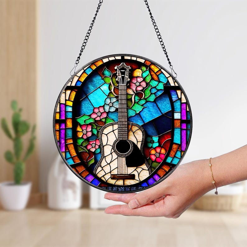 Colorful Guitar Window Hanging Suncatcher