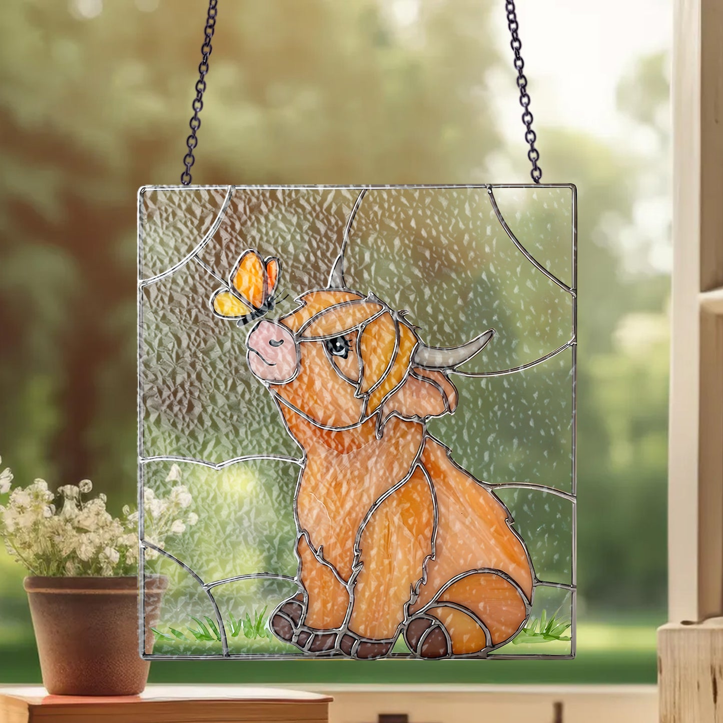 Highland Cow Stained Glass Suncatcher