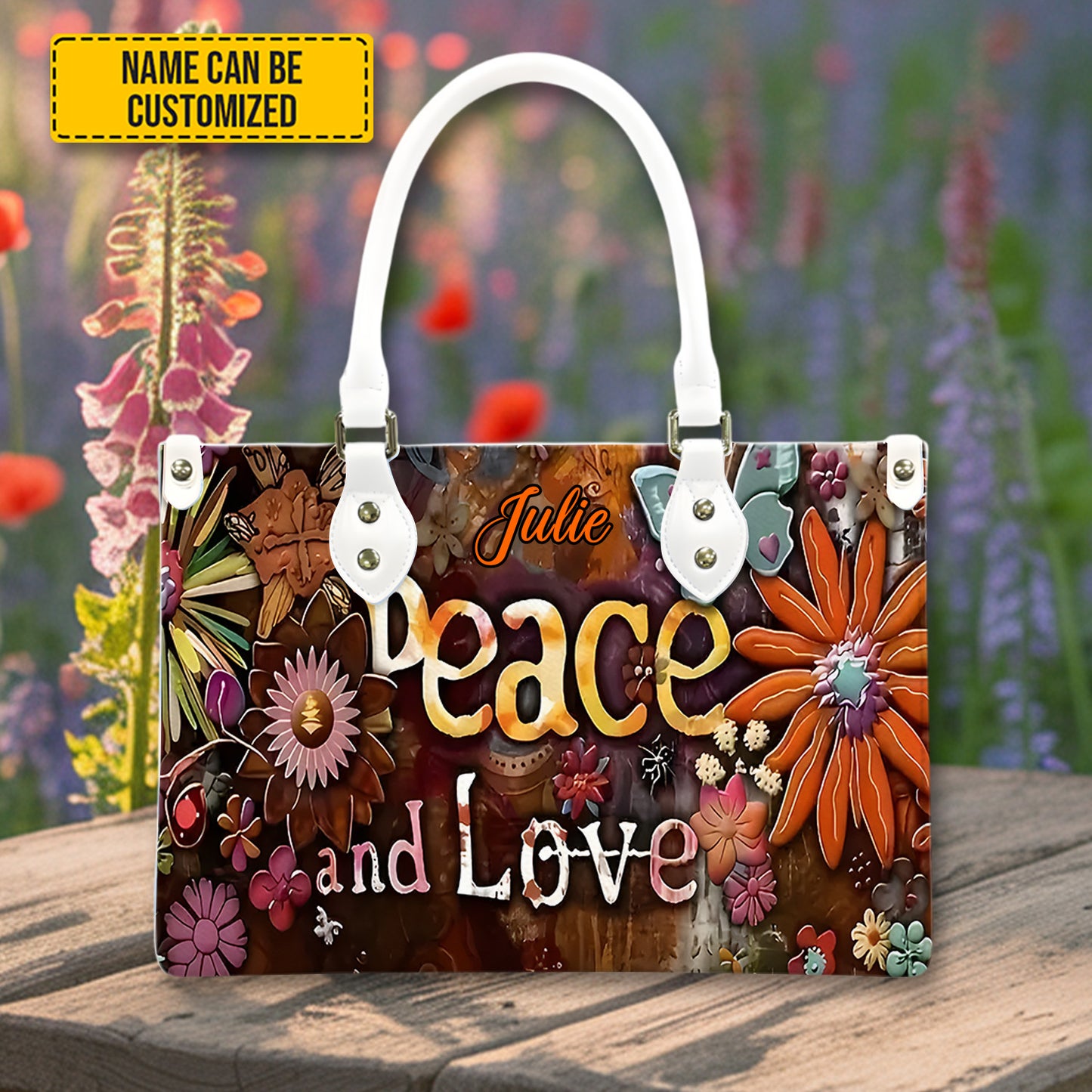 Peace & Love - Personalized Leather Handbag
