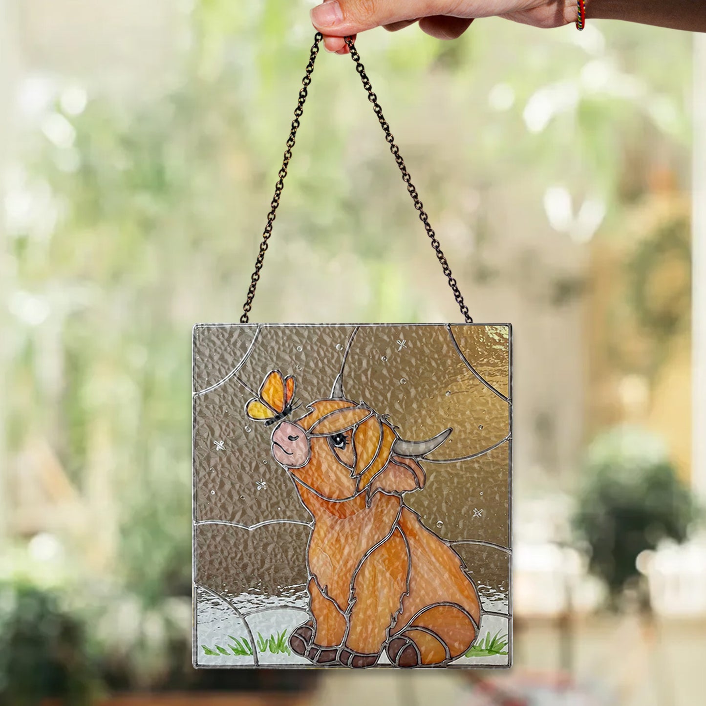 Highland Cow Stained Glass Suncatcher