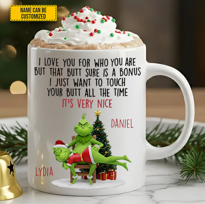 Green Funny, Green Monster Couple, Personalized Couple White Mug
