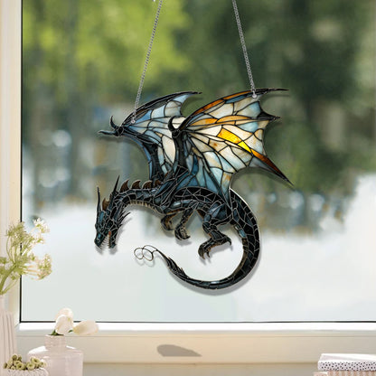 Fantasy Dragon Stained Glass Window Hanging Decor