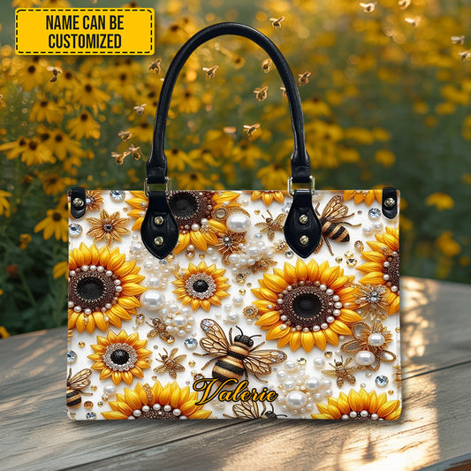 Sunflower & Bee  - Personalized Leather Handbag