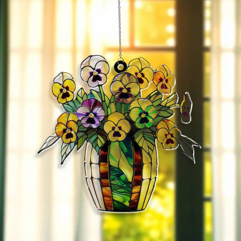 Pansy Flowers Acrylic Window Hanging