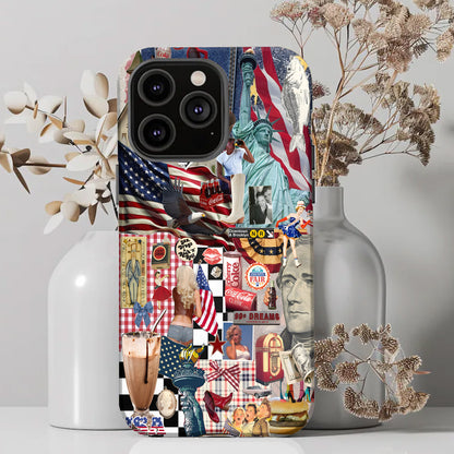 American Dream Collage – Retro Patriotic Phone Case