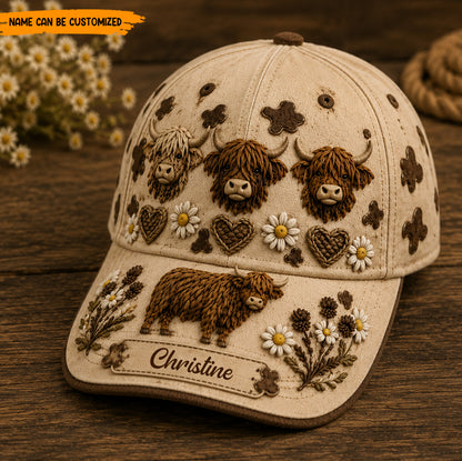 Personalized Highland Cow Floral Classic Cap