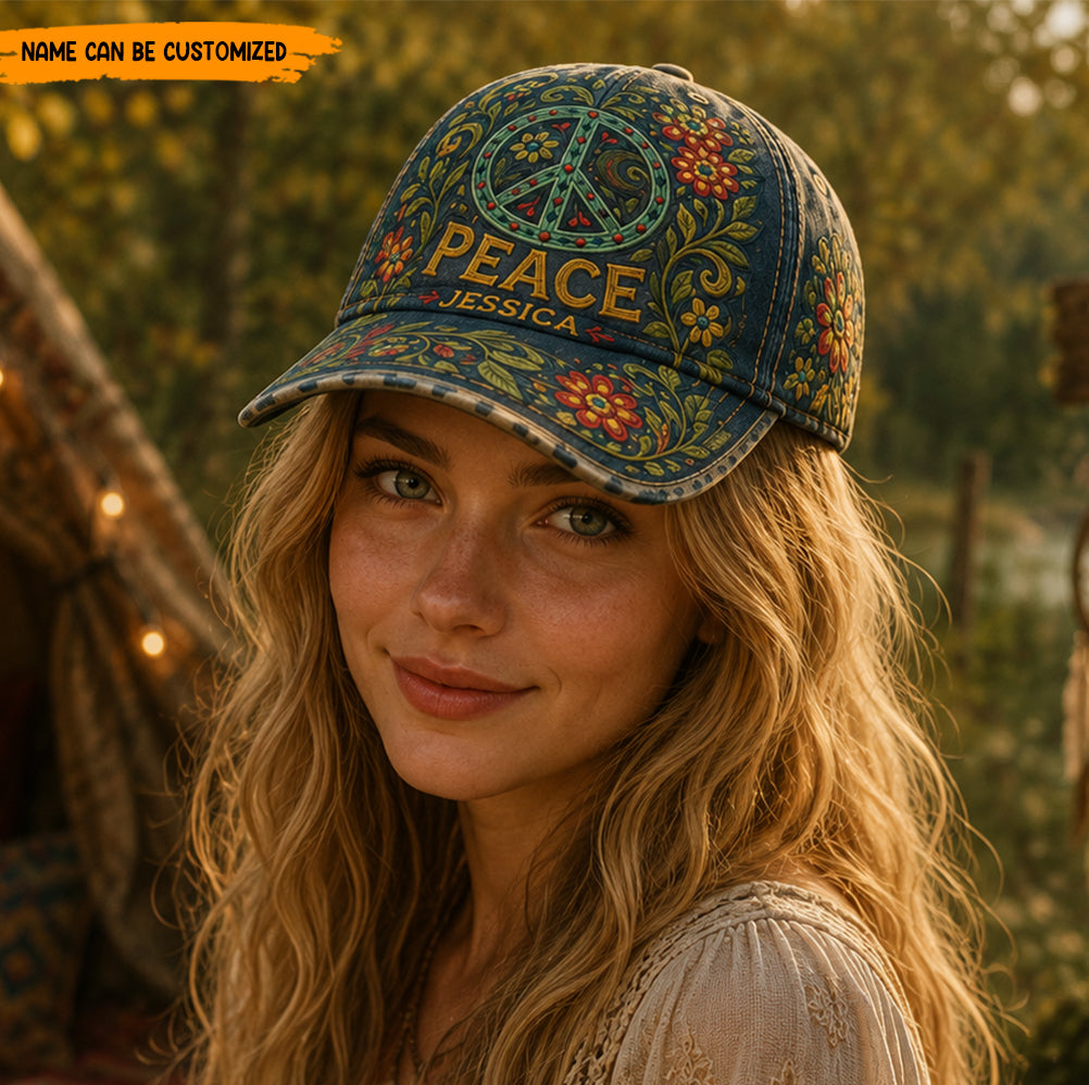 Peace, Love & Wildflowers - Personalized Hippie Classic Cap