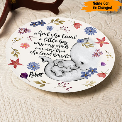 And She Loved - Personalized Mother Elephant Ceramic Round Plate