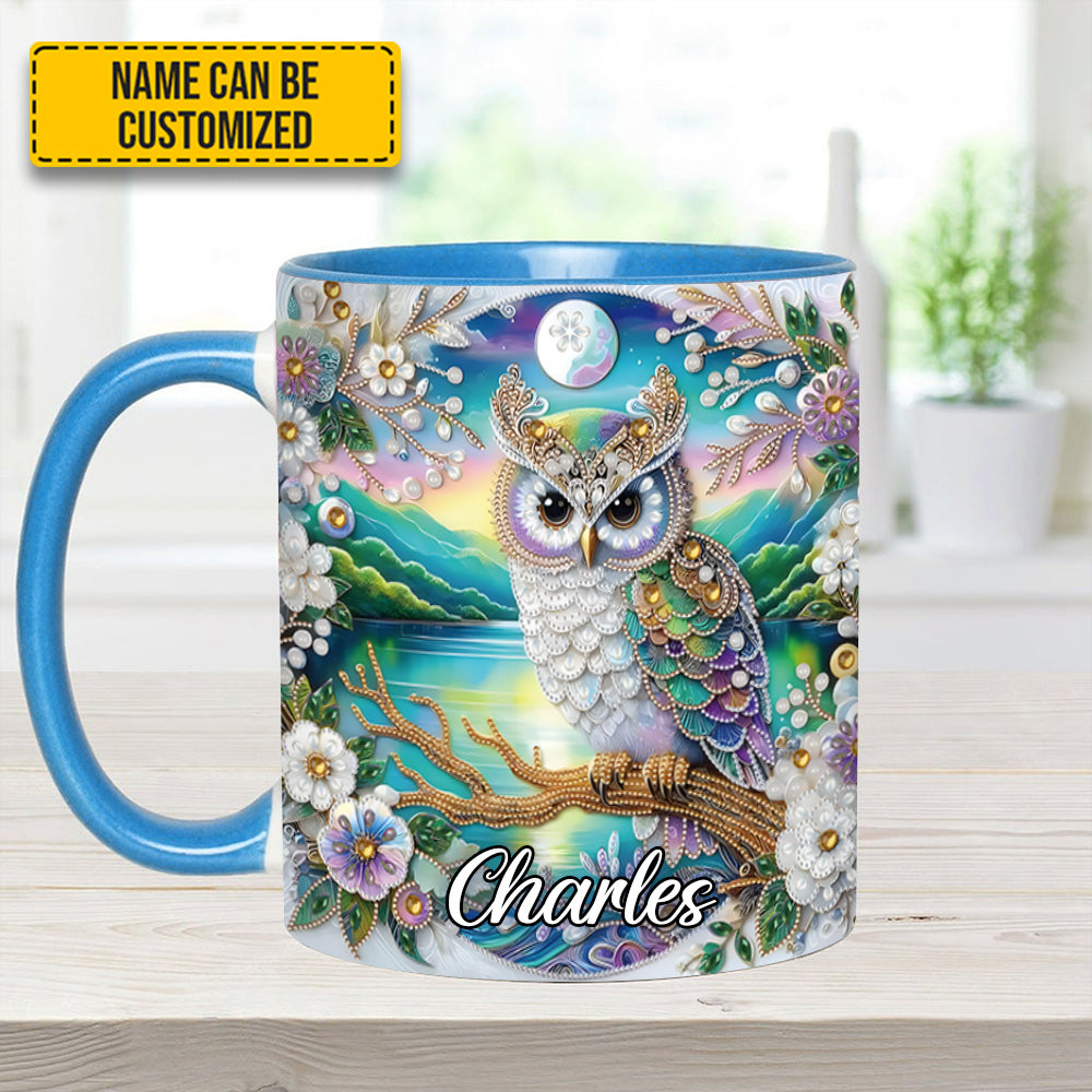 Owl Flower Pattern Diamond - Personalized Owl Accent Mug