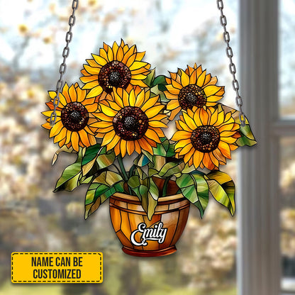 Personalized Vibrant Sunflowers Window Hanging Acrylic
