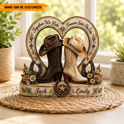 Personalized Cowboy Couple Wooden Block Sign – Anniversary & Wedding Gift for Western Couple