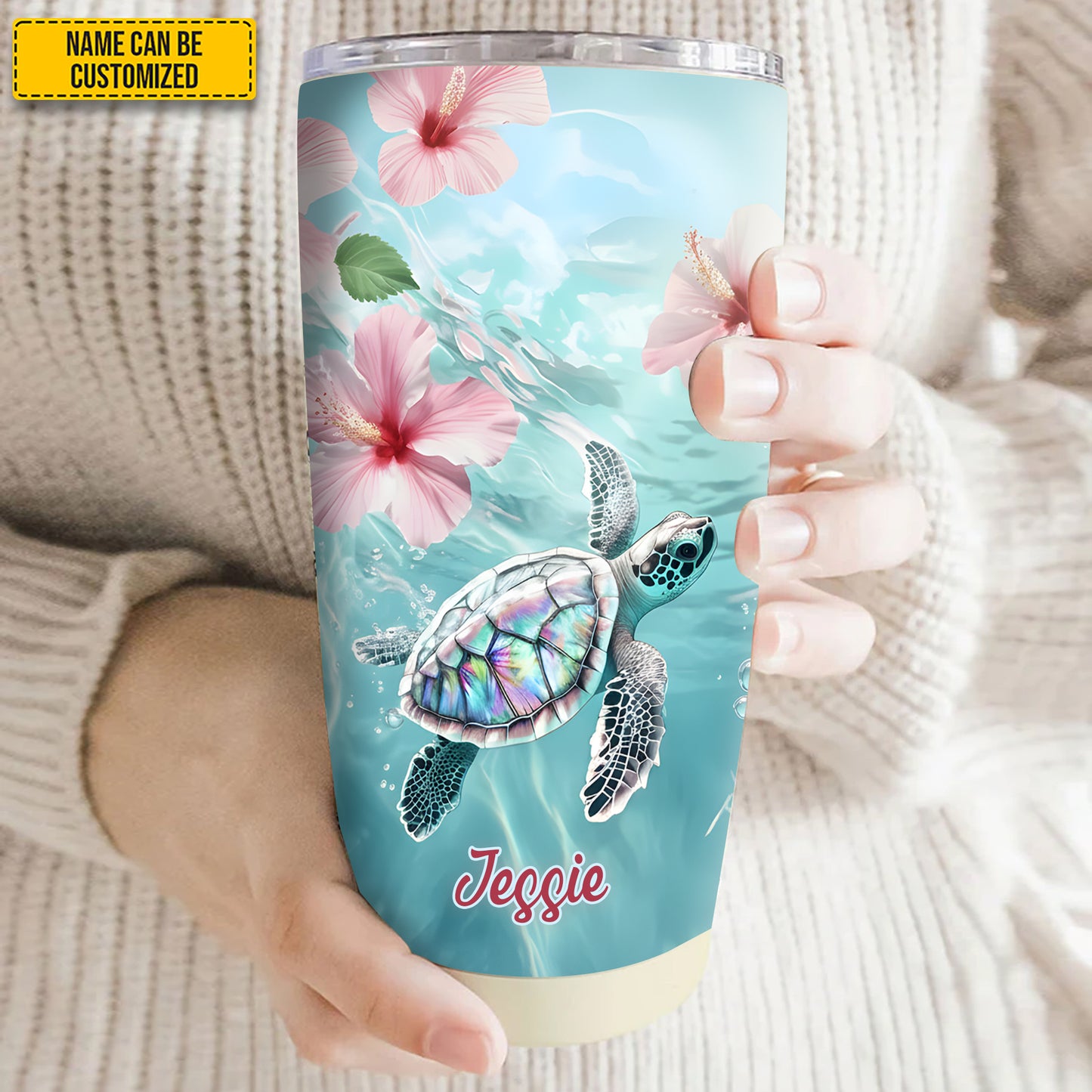 Personalized Flower, Turtle & Sea Tumbler