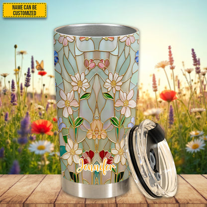 Personalized Flowers Stained Glass Effect Tumbler