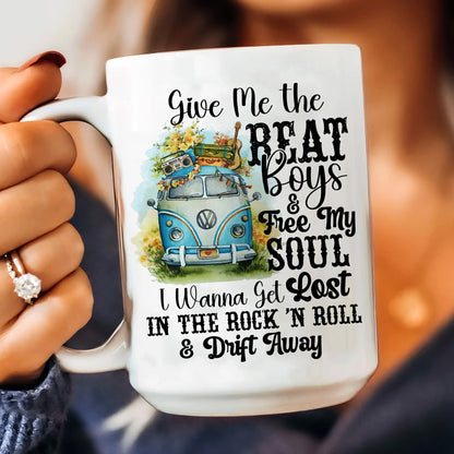 Hippie Guitar Give Me The Beat - Hippie Rock White Mug