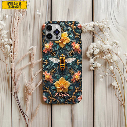 Personalized Bee & Floral Art Phone Case