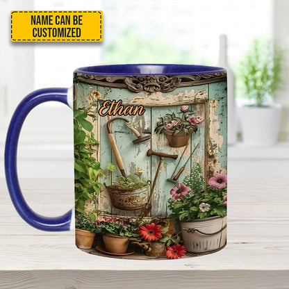 Garden Tools And Flowers - Personalized Gardening Accent Mug