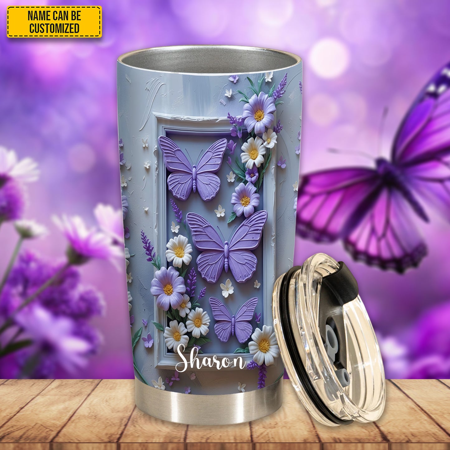 Personalized Butterfly Floral Tumbler