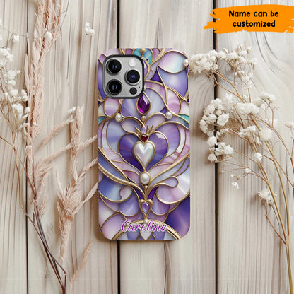 Personalized Royal Heart Stained Glass Phone Case