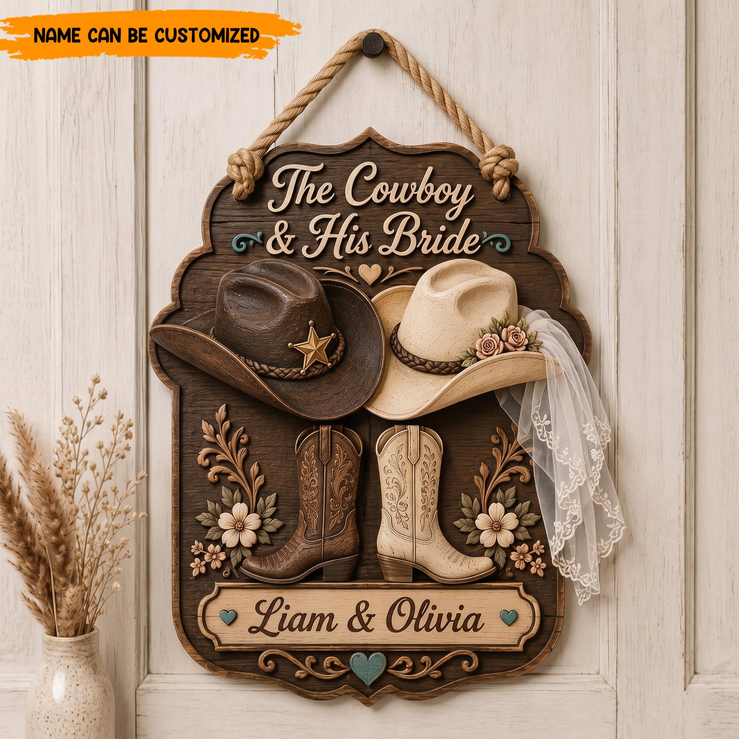 Personalized Rustic Western Wedding Wooden Block Sign,Country Wedding Gift for Couple