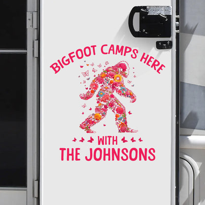Bigfoot Camps Here - Personalized Bigfoot Decal