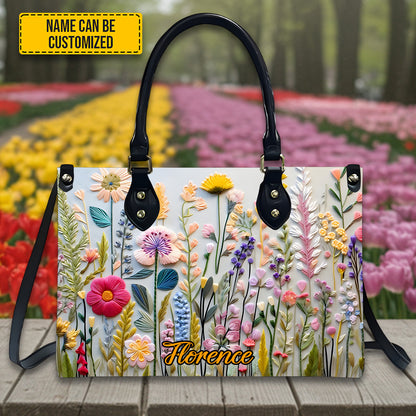 Personalized Floral Leather Handbag
