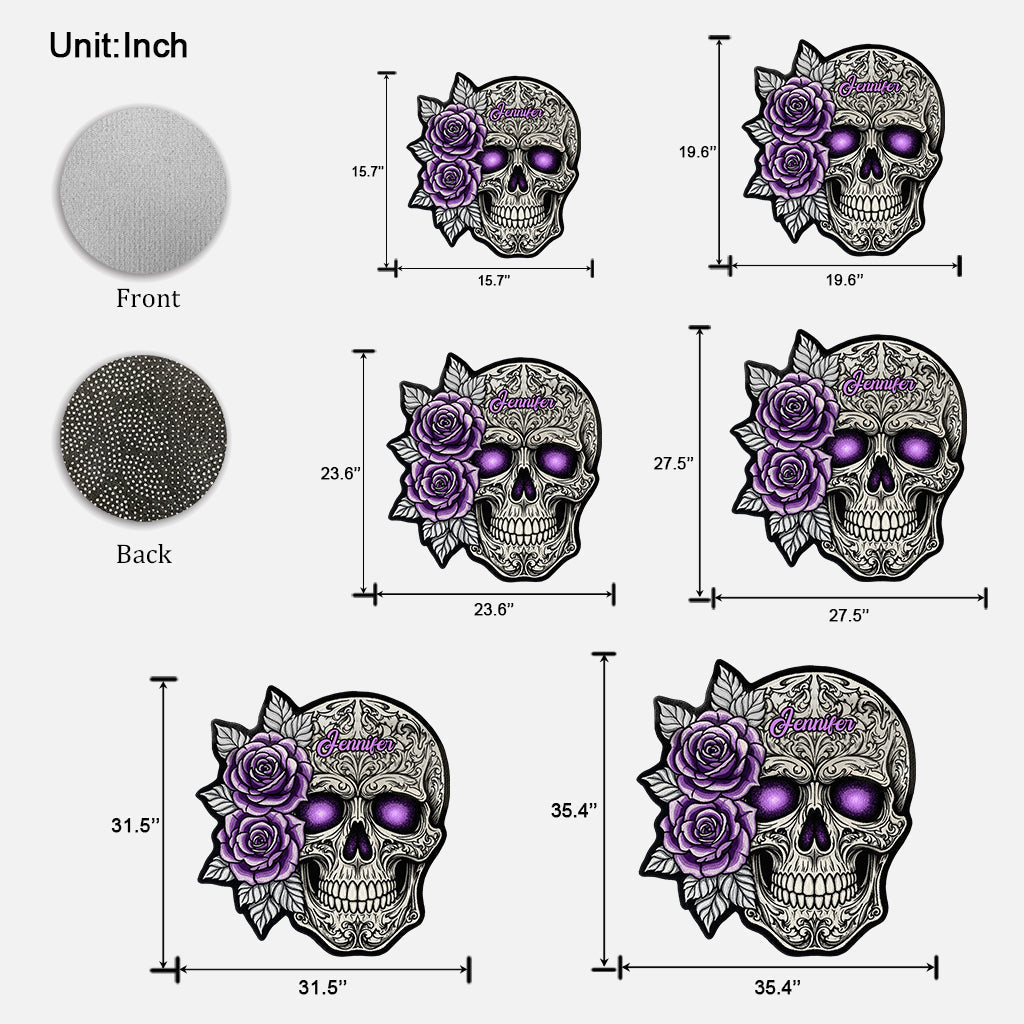 Skull And Roses - Personalized Skull Shaped Doormat/ Rug