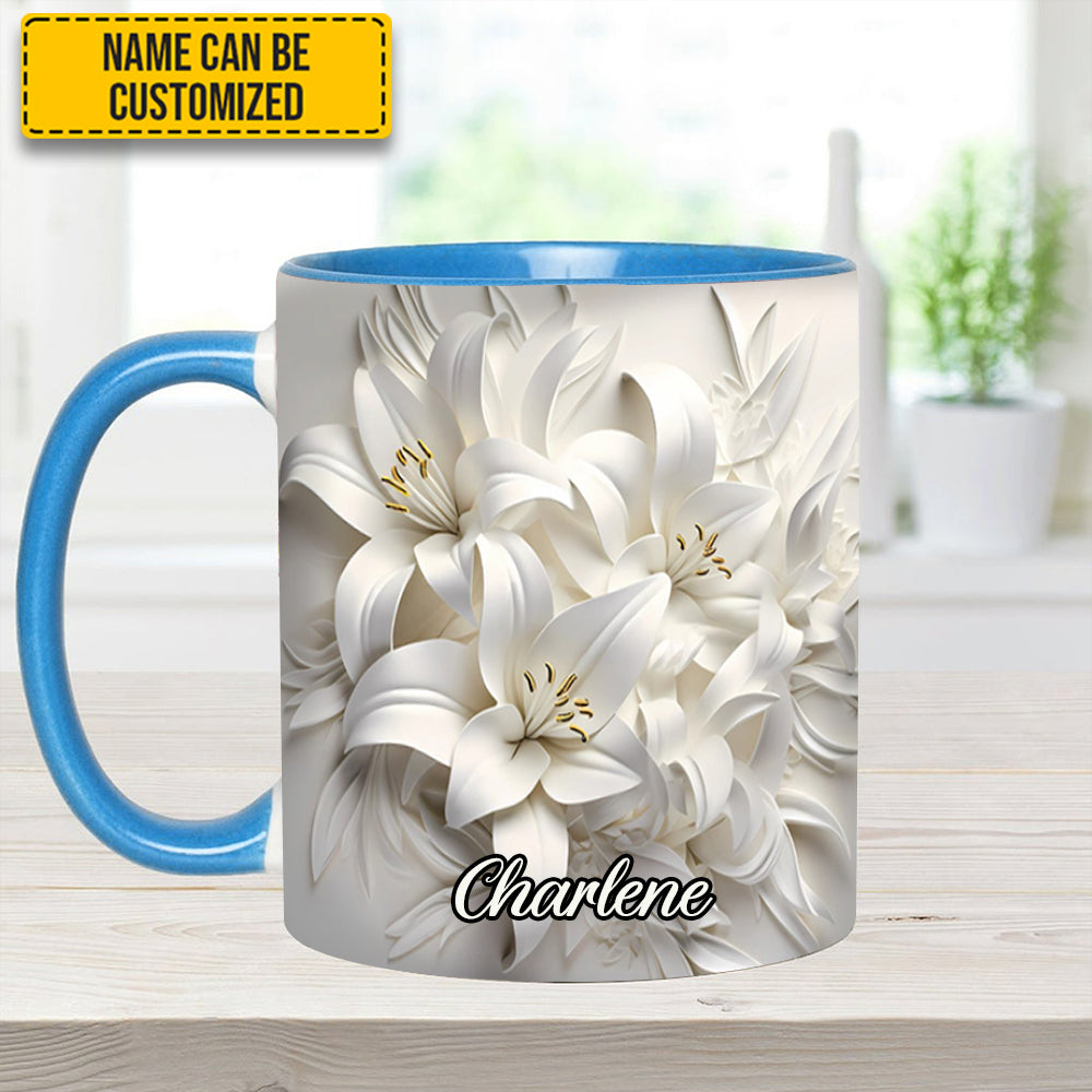 White Lilies Flowers - Personalized Flower Accent Mug