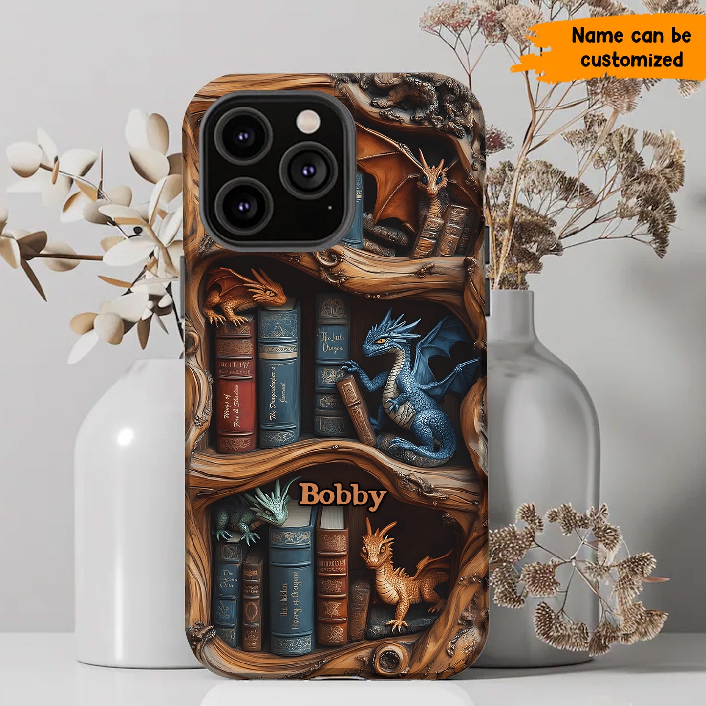 Personalized Dragon & Bookshelf Phone Case