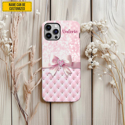 Personalized Pink Diamond Bow Phone Case