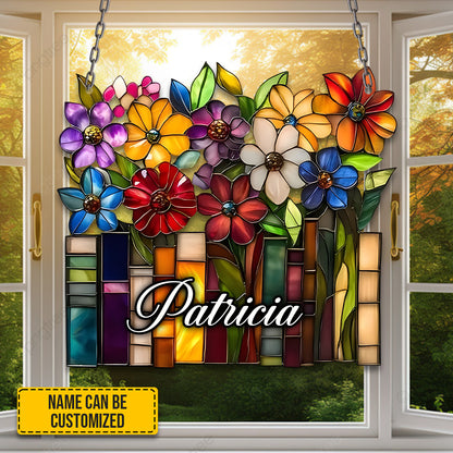 Personalized Books With Flowers Window Hanging Acrylic