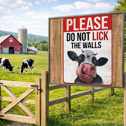 Please Do Not Lick The Walls Cow Metal Sign