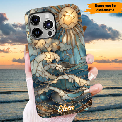 Personalized Ocean Waves & Sun Phone Case – Stained Glass Style