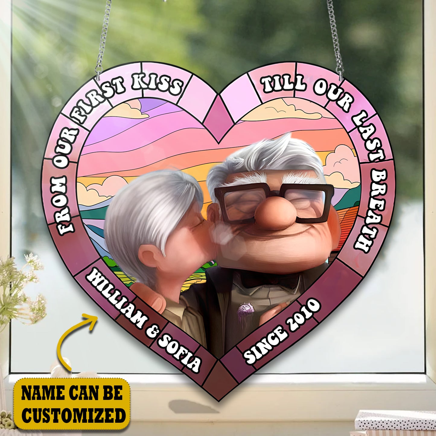 Old Couple Acrylic Window, Couple Acrylic Window Hanging