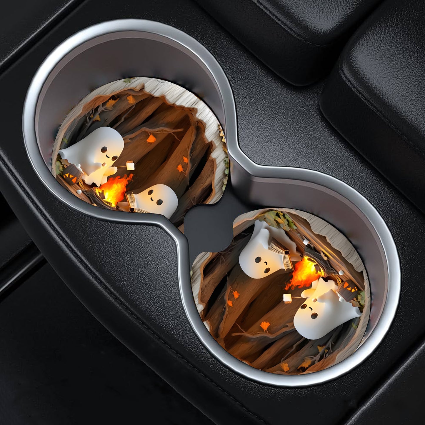 Spooky Ghost Campfire Car Coaster