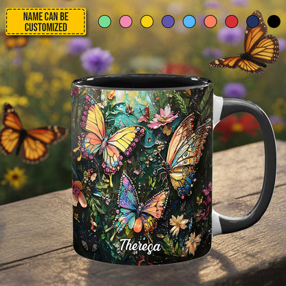 Colorful Butterflies - Personalized Butterfly Accent Mug
