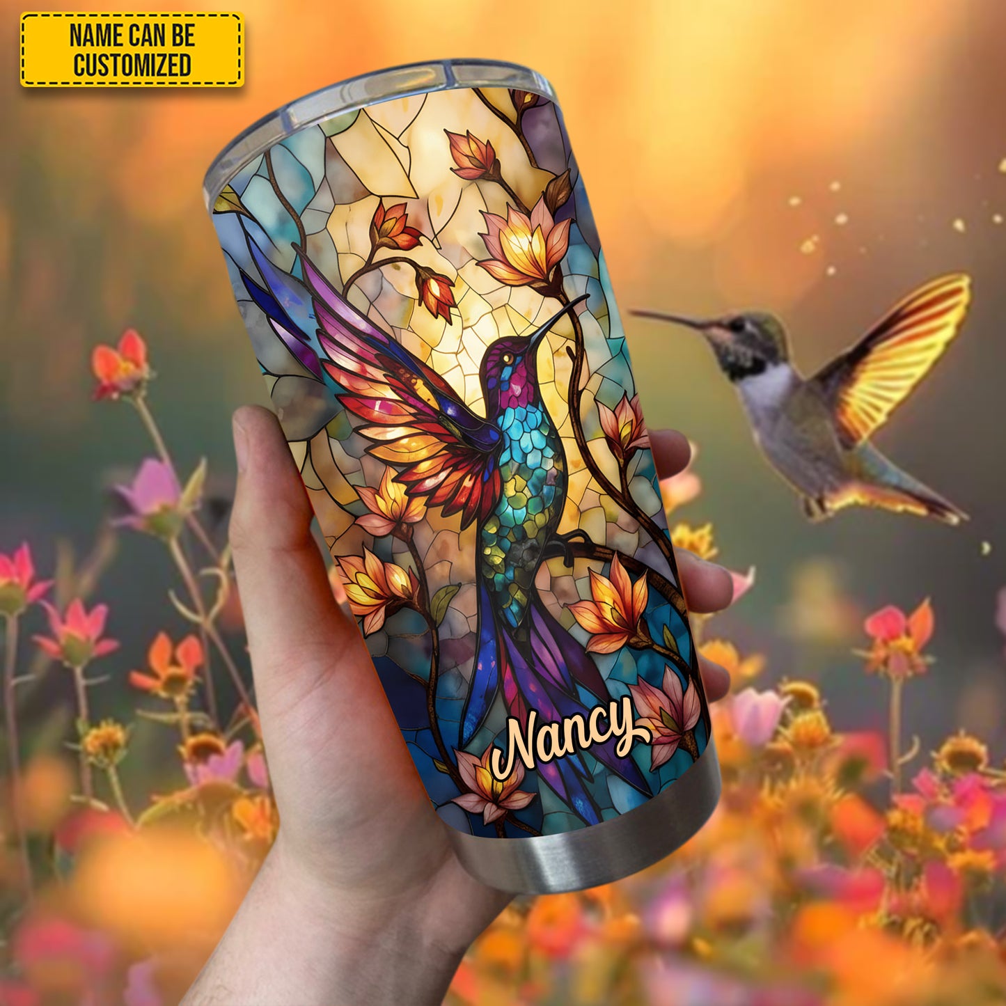 Stained Glass Hummingbird - Personalized Hummingbird Tumbler