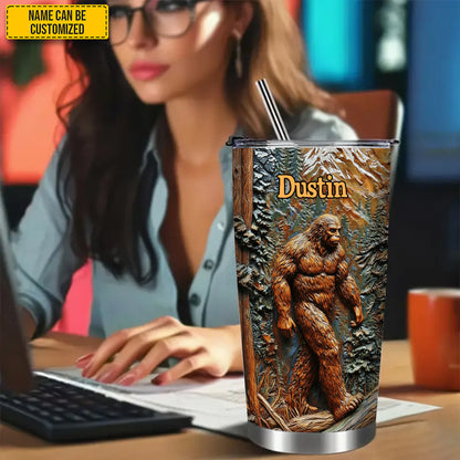 Bigfoot In Forest - Personalized Bigfoot Tumbler
