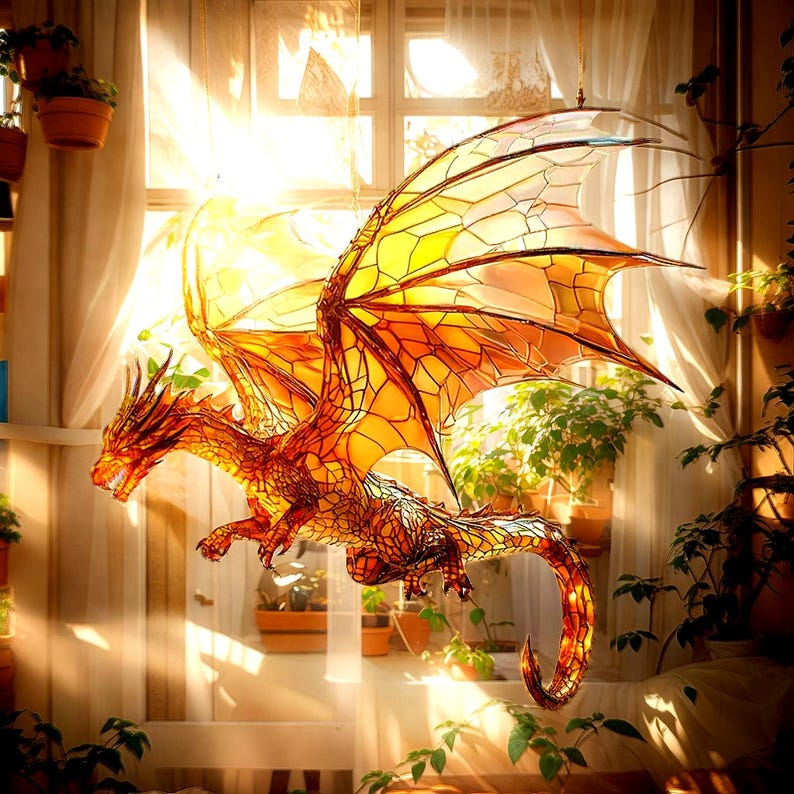 Fantasy Fire Dragon Acrylic Window Hanging