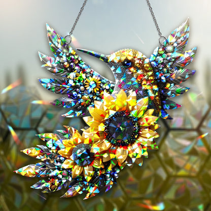 Hummingbird & Sunflower Hologram Suncatcher