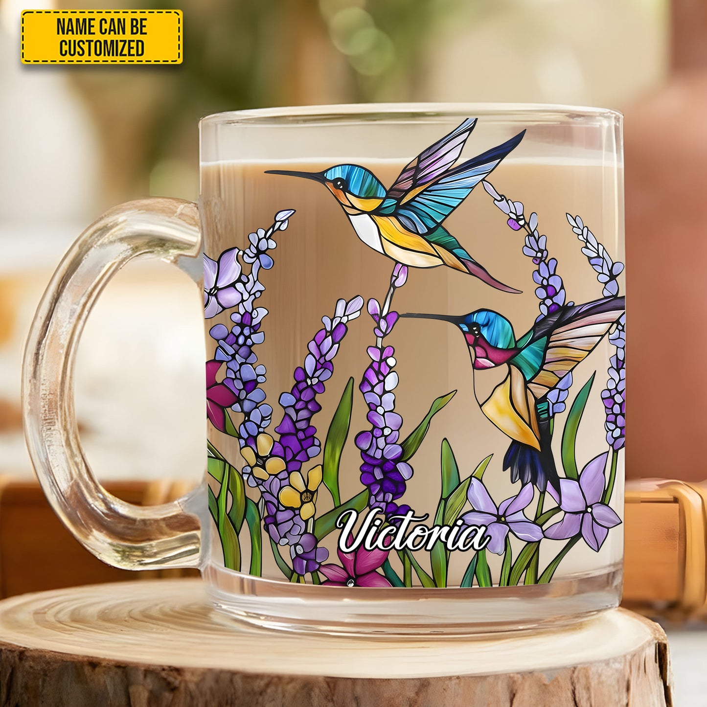 Hummingbird Flowers - Personalized Glass Mug