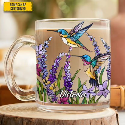 Hummingbird Flowers - Personalized Glass Mug