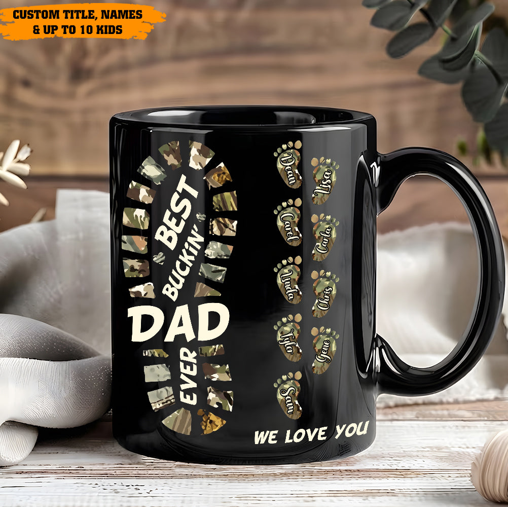 Best Buckin’ Dad Ever – Personalized Family Footprint Black Mug