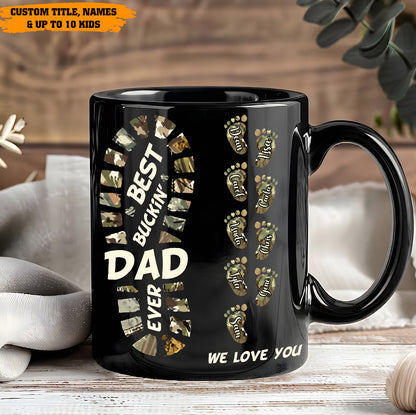 Best Buckin’ Dad Ever – Personalized Family Footprint Black Mug