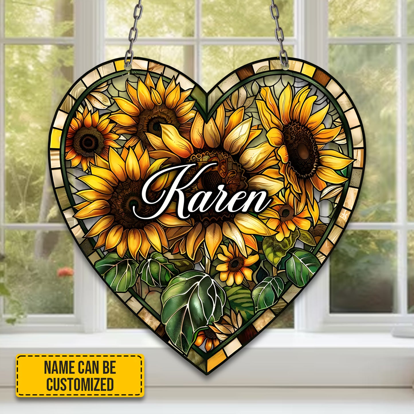 Personalized Sunflowers Heart - Shaped Window Hanging Acrylic