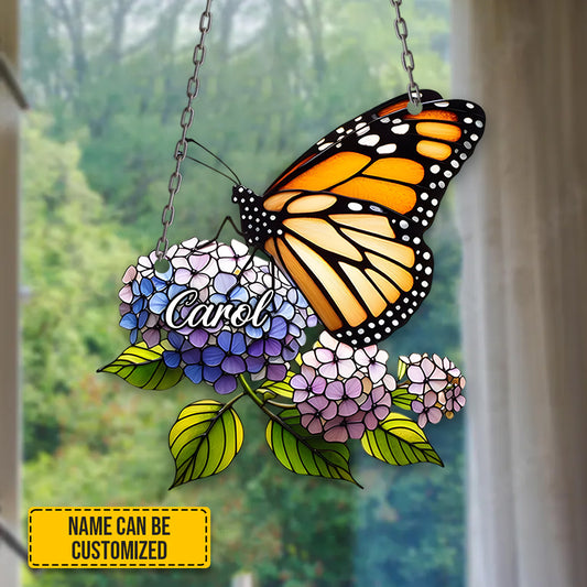 Personalized Monarch Butterfly Lavender Flowers Window Hanging Acrylic