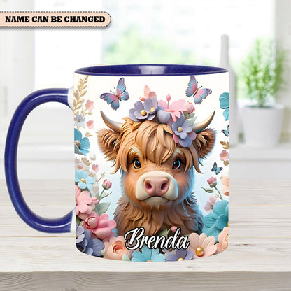Highland Cow Flower - Personalized Accent Mug